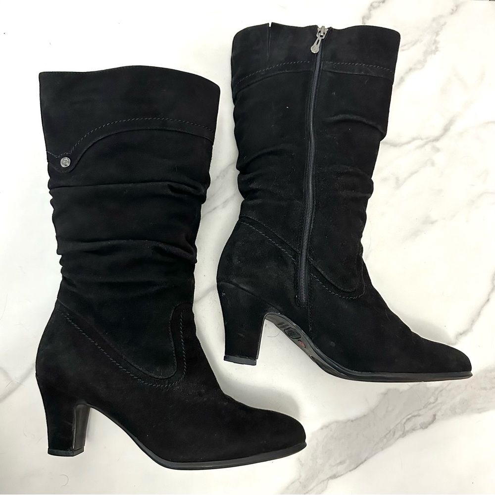 Blondo Black Valeska Slouchy Mid Calf Heeled Leather Boots Size 7.5 Classy